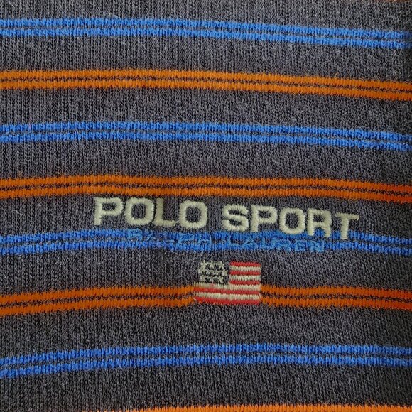 Polo Sport Ralph Lauren Polo Shirt Mens Small Navy Blue Orange Striped Flag - Picture 2 of 10